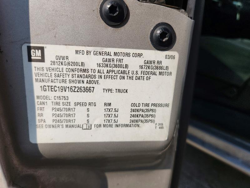 Aukcja sprzedaży 2006 Gmc New Sierra, vin: 1GTEC19V16Z263667, numer aukcji: 62038466