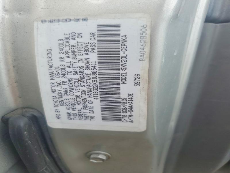 2001 Toyota Camry მანქანა იყიდება აუქციონზე, vin: 4T1BG22K91U865411, აუქციონის ნომერი: 60737296