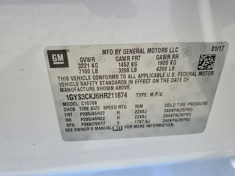 Продаж на аукціоні авто 2017 Cadillac Escalade, vin: 1GYS3CKJ6HR211874, номер лоту: 62650916