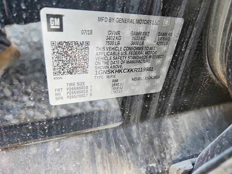Auction sale of the 2019 Chevrolet Suburban, vin: 1GNSKHKCXKR119981, lot number: 62318726