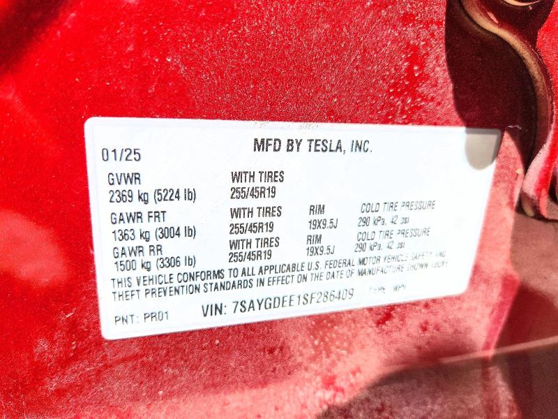 Aukcja sprzedaży 2025 Tesla Model Y, vin: 7SAYGDEE1SF286409, numer aukcji: 62432486