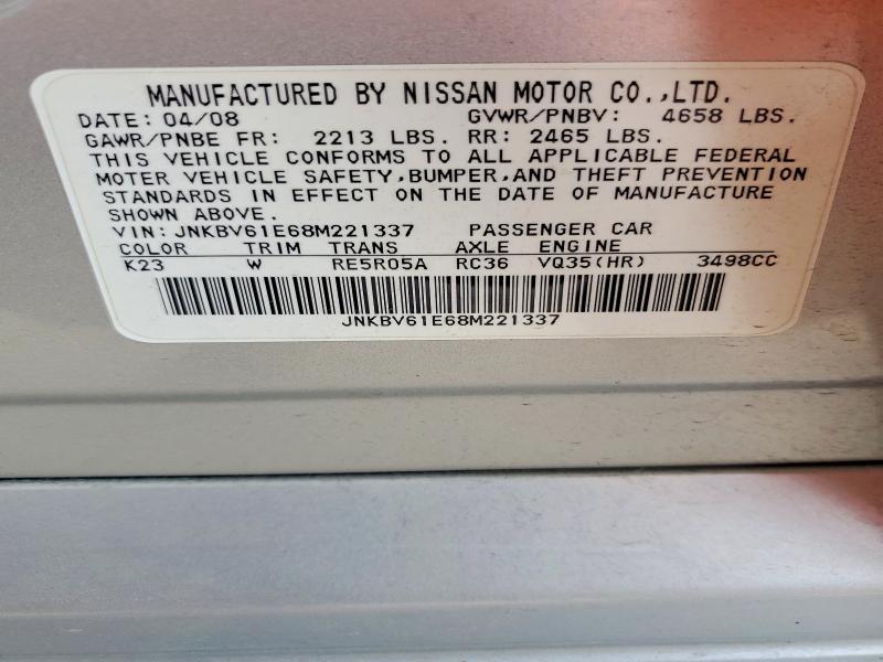 61966186 :رقم المزاد ، JNKBV61E68M221337 vin ، 2008 Infiniti G35 مزاد بيع