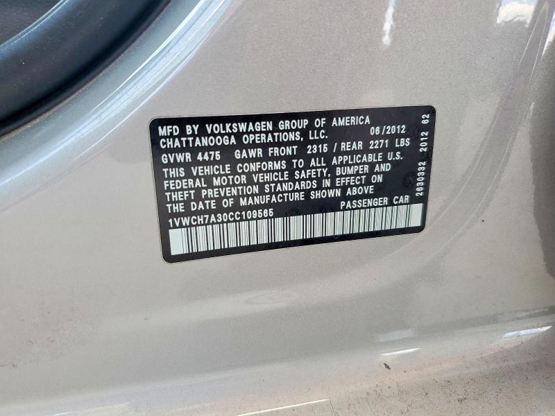 Aukcja sprzedaży 2012 Volkswagen Passat, vin: 1VWCH7A30CC109565, numer aukcji: 60195246