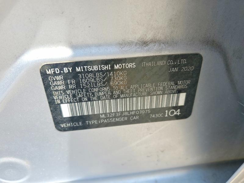 2020 Mitsubishi Mirage მანქანა იყიდება აუქციონზე, vin: ML32F3FJ8LHF07975, აუქციონის ნომერი: 58989376