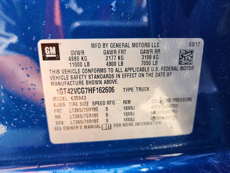 63111786 :رقم المزاد ، 1GT42VCG7HF162606 vin ، 2017 Gmc Sierra مزاد بيع