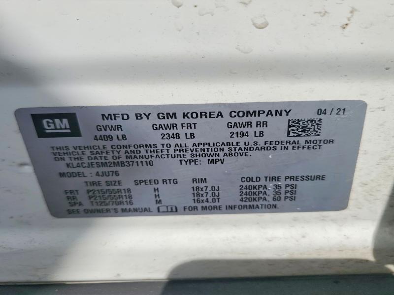 56188266 :رقم المزاد ، KL4CJESM2MB371110 vin ، 2021 Buick Encore مزاد بيع