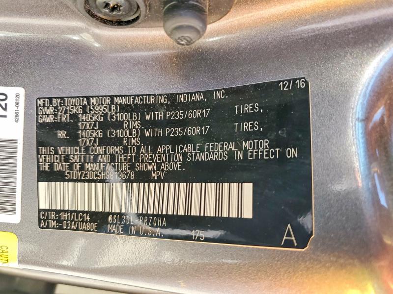 Продаж на аукціоні авто 2017 Toyota Sienna, vin: 5TDYZ3DC5HS813678, номер лоту: 61111476