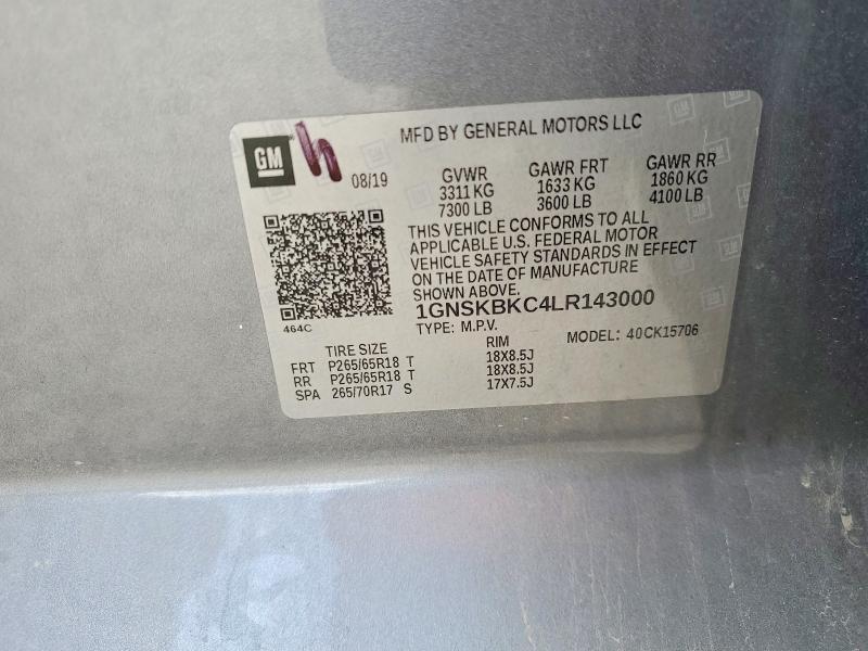 Продажа на аукционе авто 2020 Chevrolet Tahoe, vin: 1GNSKBKC4LR143000, номер лота: 59264246