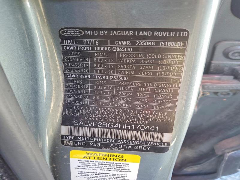 Продажа на аукционе авто 2017 Land Rover Range Rover Evoque, vin: SALVP2BG4HH170441, номер лота: 60891206