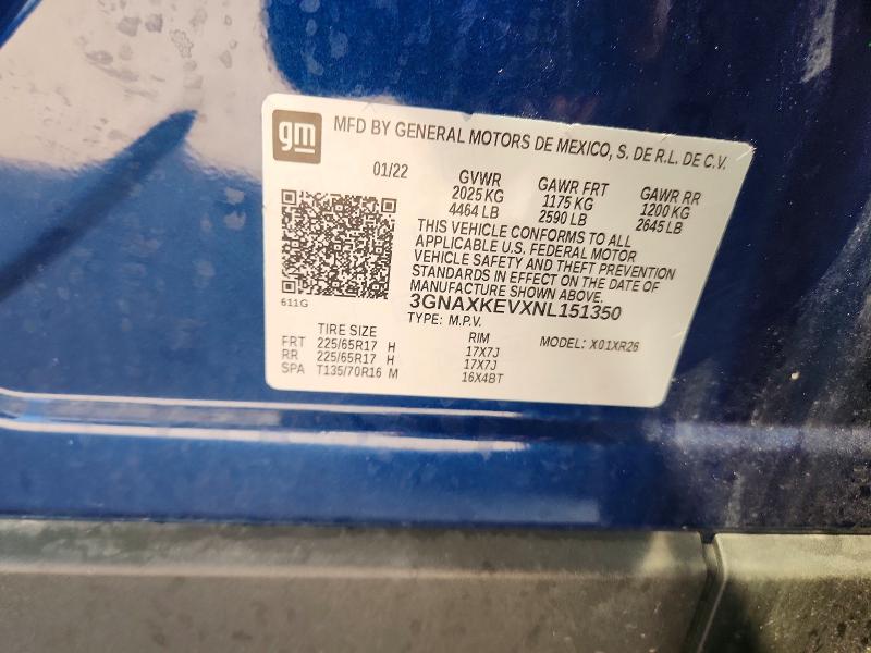 Aukcja sprzedaży 2022 Chevrolet Equinox, vin: 3GNAXKEVXNL151350, numer aukcji: 63034886