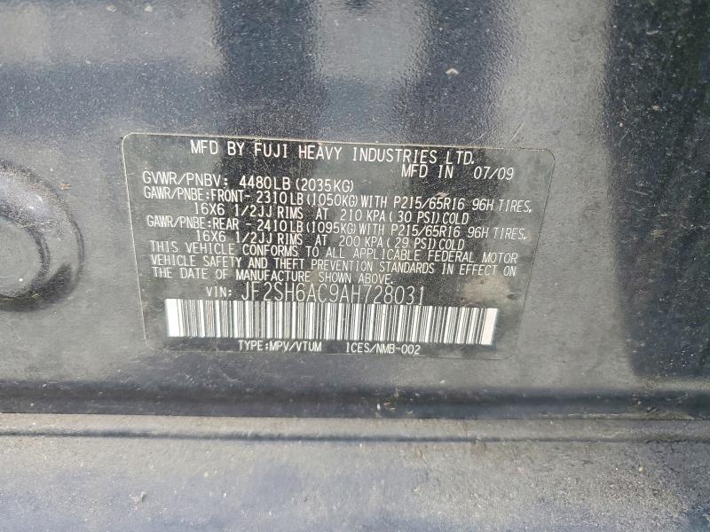 Aukcja sprzedaży 2010 Subaru Forester, vin: JF2SH6AC9AH728031, numer aukcji: 62672116