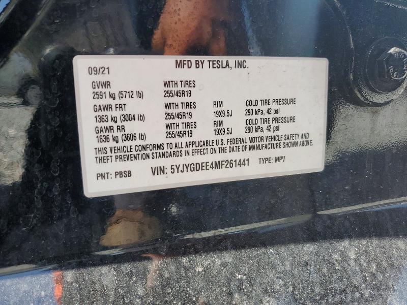 Aukcja sprzedaży 2021 Tesla Model Y, vin: 5YJYGDEE4MF261441, numer aukcji: 61342446