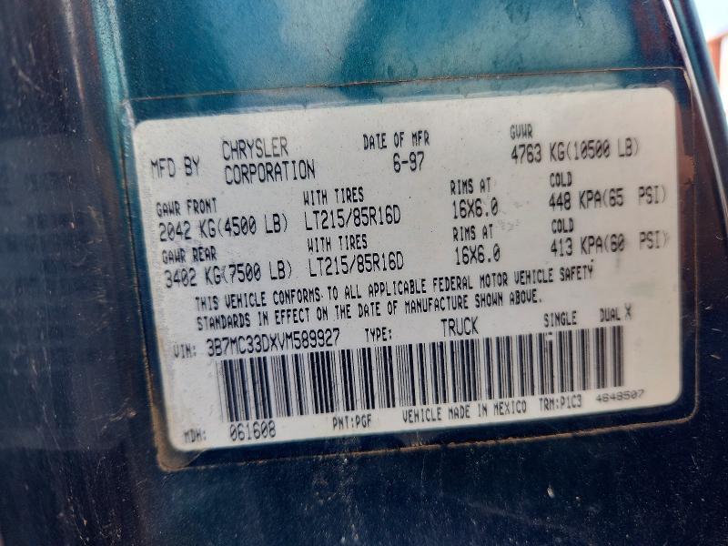 1997 Dodge Ram 3500 მანქანა იყიდება აუქციონზე, vin: 3B7MC33DXVM589927, აუქციონის ნომერი: 85962435