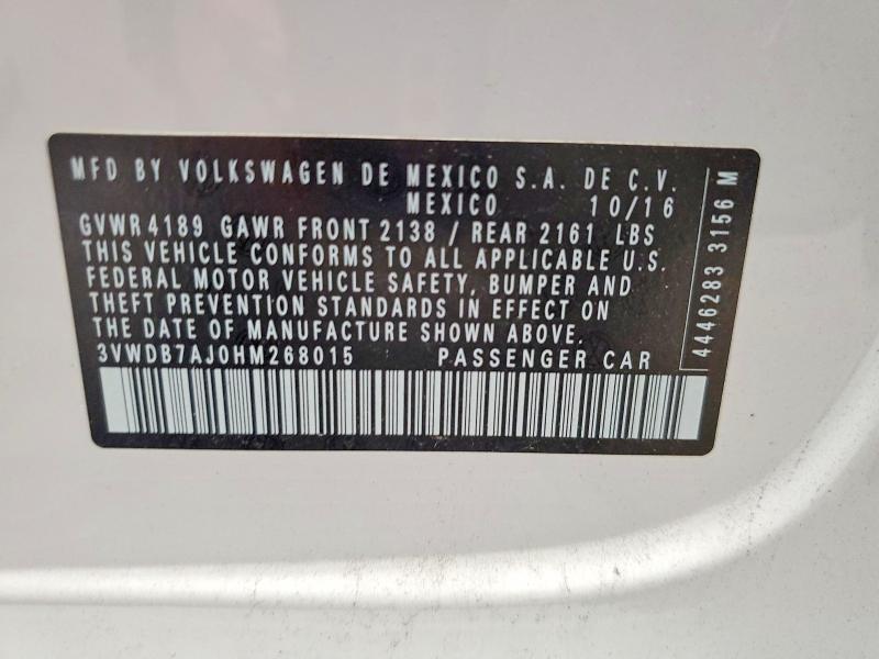 61507076 :رقم المزاد ، 3VWDB7AJ0HM268015 vin ، 2017 Volkswagen Jetta مزاد بيع