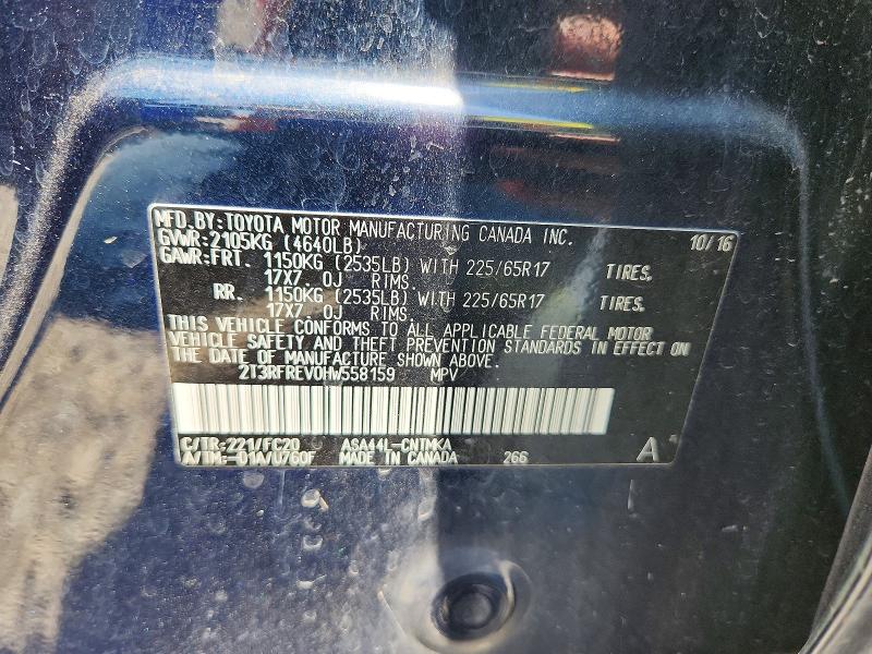 61991526 :رقم المزاد ، 2T3RFREV0HW558159 vin ، 2017 Toyota Rav4 مزاد بيع