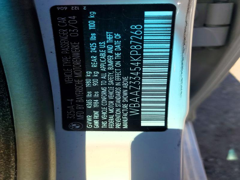 59590426 :رقم المزاد ، WBAAZ33454KP87268 vin ، 2010 Bmw 325 مزاد بيع