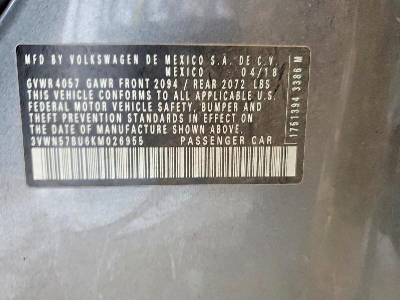 Продажа на аукционе авто 2019 Volkswagen Jetta, vin: 3VWN57BU6KM026955, номер лота: 61958646