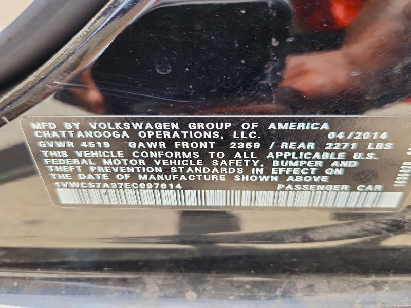 2014 Volkswagen Passat მანქანა იყიდება აუქციონზე, vin: 1VWCS7A37EC097614, აუქციონის ნომერი: 61065266