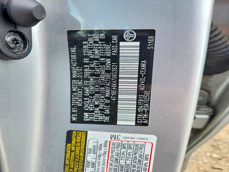 2007 Toyota Camry მანქანა იყიდება აუქციონზე, vin: 4T1BE46K47U652631, აუქციონის ნომერი: 61021956