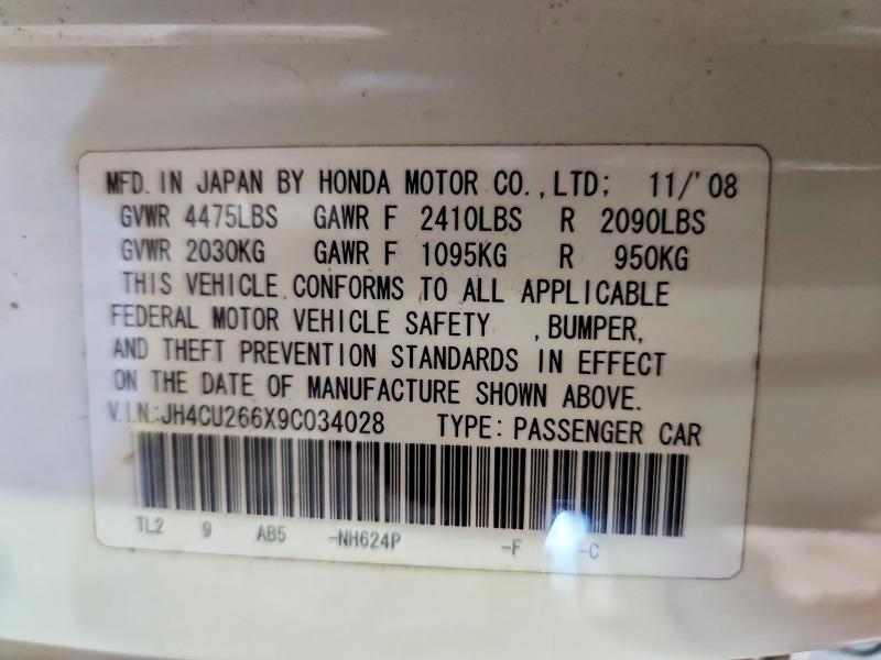 62812706 :رقم المزاد ، JH4CU266X9C034028 vin ، 2009 Acura Tsx مزاد بيع