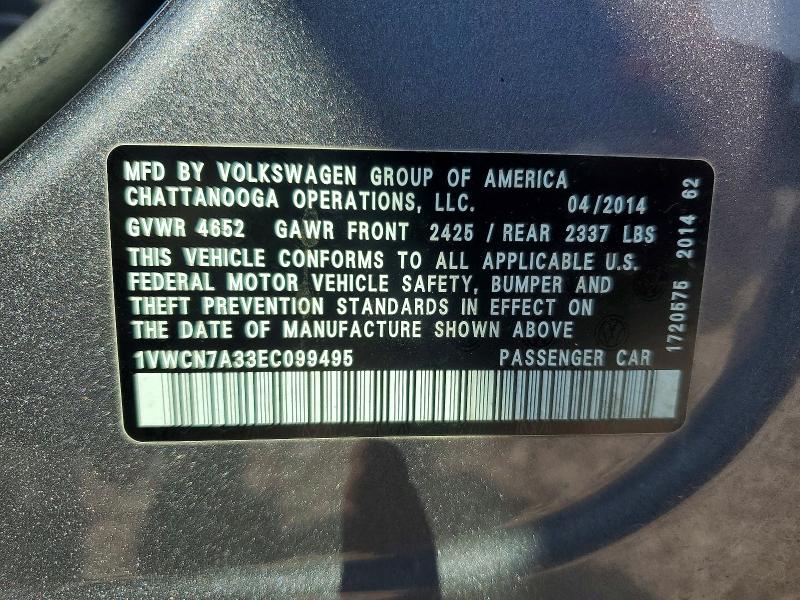 Продажа на аукционе авто 2014 Volkswagen Passat, vin: 1VWCN7A33EC099495, номер лота: 60584956