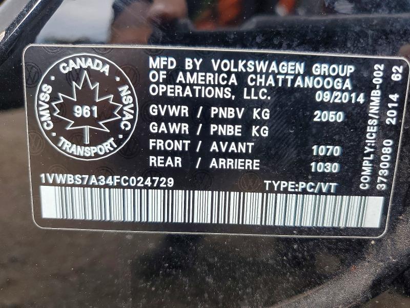 Aukcja sprzedaży 2015 Volkswagen Passat, vin: 1VWBS7A34FC024729, numer aukcji: 60117726