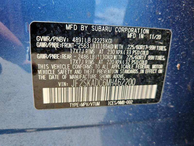 Продаж на аукціоні авто 2021 Subaru Forester, vin: JF2SKADC6MH462200, номер лоту: 59651956