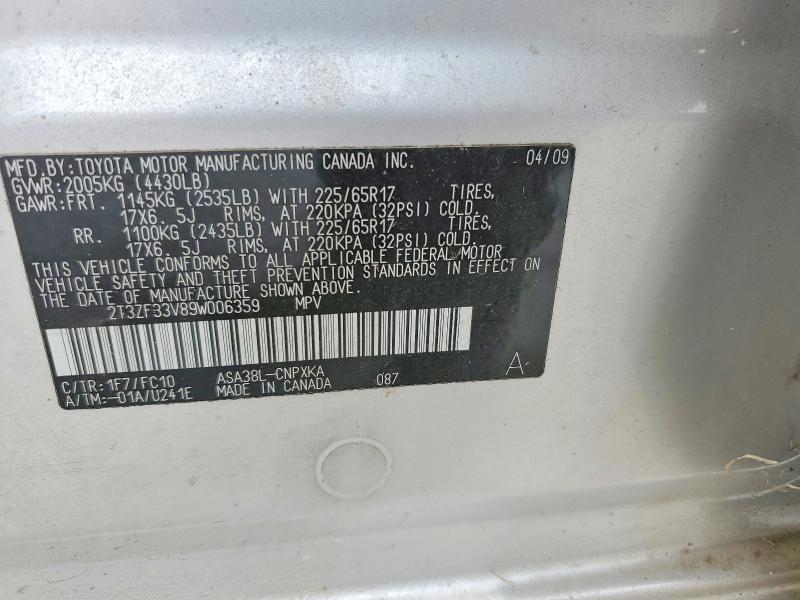 2009 Toyota Rav4 მანქანა იყიდება აუქციონზე, vin: 2T3ZF33V89W006359, აუქციონის ნომერი: 62104796