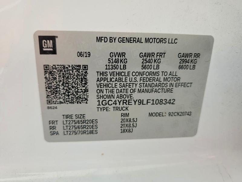 Продажа на аукционе авто 2020 Chevrolet Silverado, vin: 1GC4YREY9LF108342, номер лота: 62997496