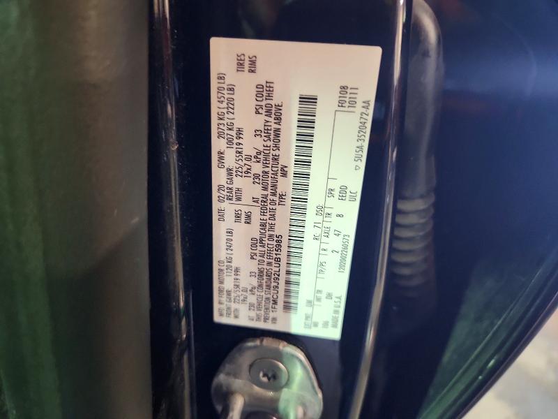 2020 Ford Escape მანქანა იყიდება აუქციონზე, vin: 1FMCU9J92LUB15985, აუქციონის ნომერი: 61629636