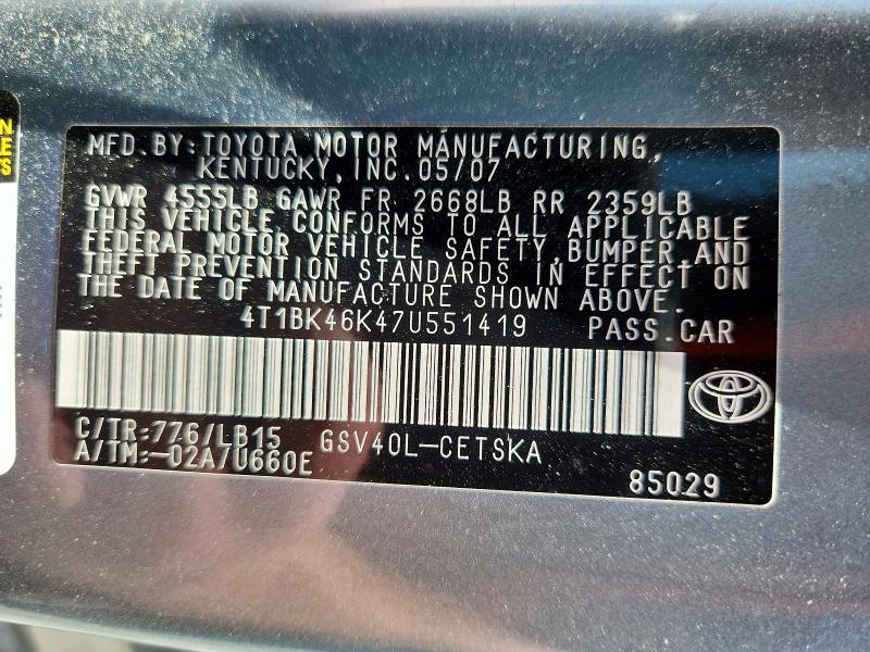 Aukcja sprzedaży 2007 Toyota Camry, vin: 4T1BK46K47U551419, numer aukcji: 74514905