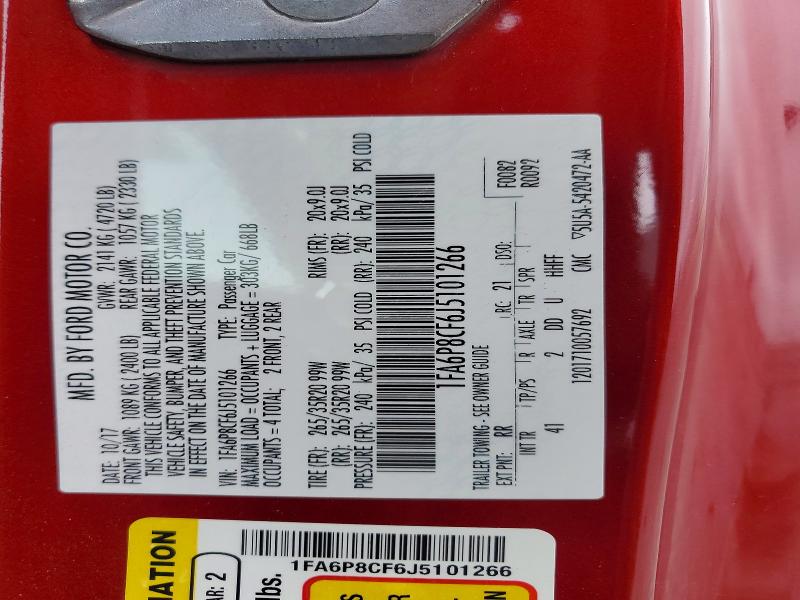 2018 Ford Mustang მანქანა იყიდება აუქციონზე, vin: 1FA6P8CF6J5101266, აუქციონის ნომერი: 60365876