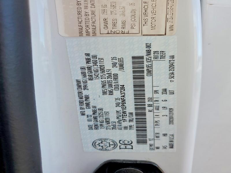 Продажа на аукционе авто 2022 Ford F150, vin: 1FTEW1EP8NFA37284, номер лота: 61354716