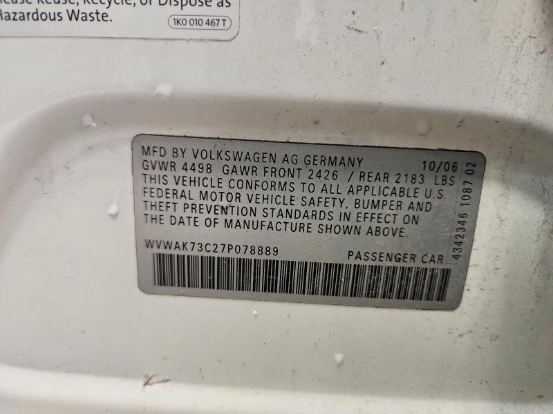 Продажа на аукционе авто 2007 Volkswagen Passat, vin: WVWAK73C27P078889, номер лота: 61599466