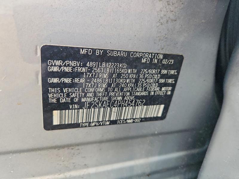 Продаж на аукціоні авто 2023 Subaru Forester, vin: JF2SKAEC4PH454762, номер лоту: 60888226