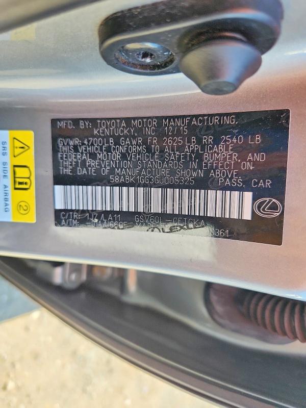 Продаж на аукціоні авто 2016 Lexus Es, vin: 58ABK1GG3GU005325, номер лоту: 61486356