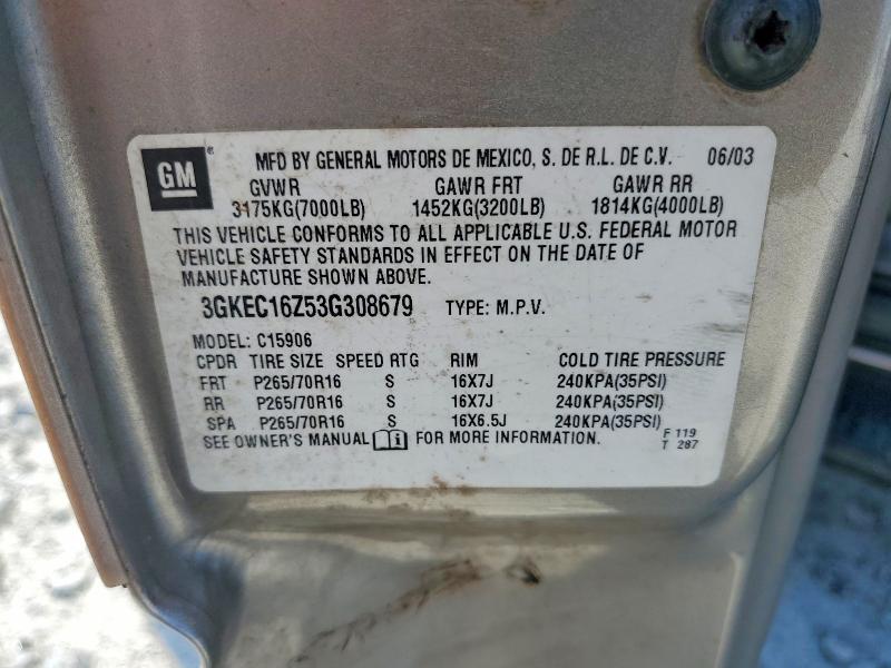 60384986 :رقم المزاد ، 3GKEC16Z53G308679 vin ، 2003 Gmc Yukon مزاد بيع