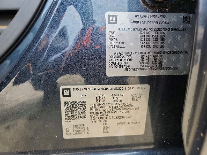 Aukcja sprzedaży 2020 Gmc Sierra, vin: 3GTU9CED3LG238347, numer aukcji: 85962995
