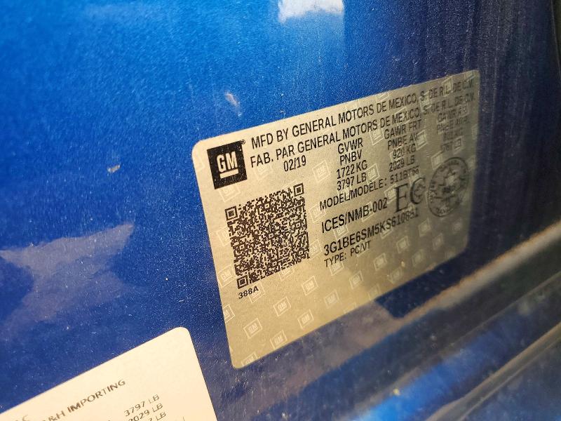 2019 Chevrolet Cruze მანქანა იყიდება აუქციონზე, vin: 3G1BE6SM5KS610851, აუქციონის ნომერი: 61205156