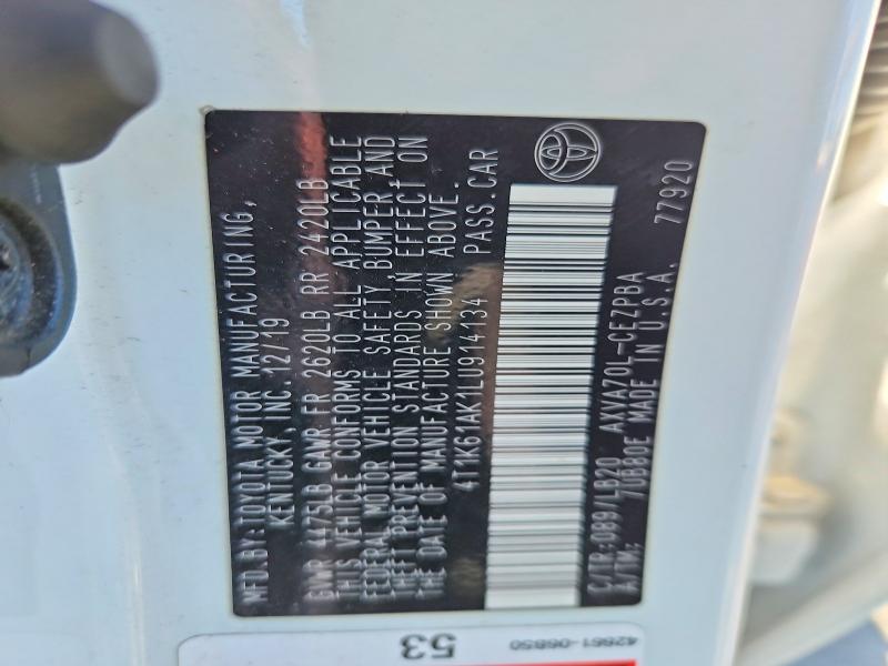 62688646 :رقم المزاد ، 4T1K61AK1LU914134 vin ، 2020 Toyota Camry مزاد بيع