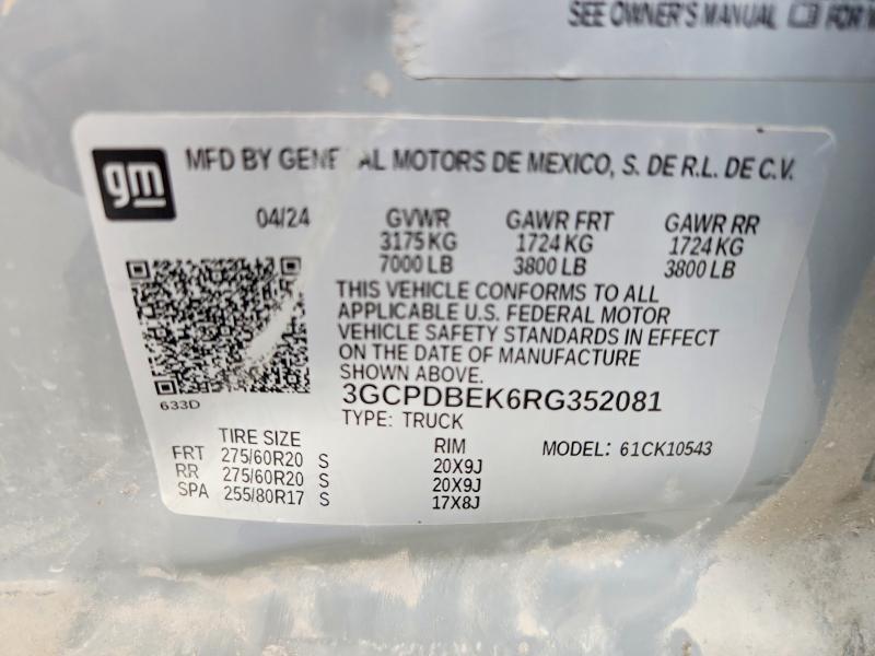 2024 Chevrolet Silverado მანქანა იყიდება აუქციონზე, vin: 3GCPDBEK6RG352081, აუქციონის ნომერი: 59351996