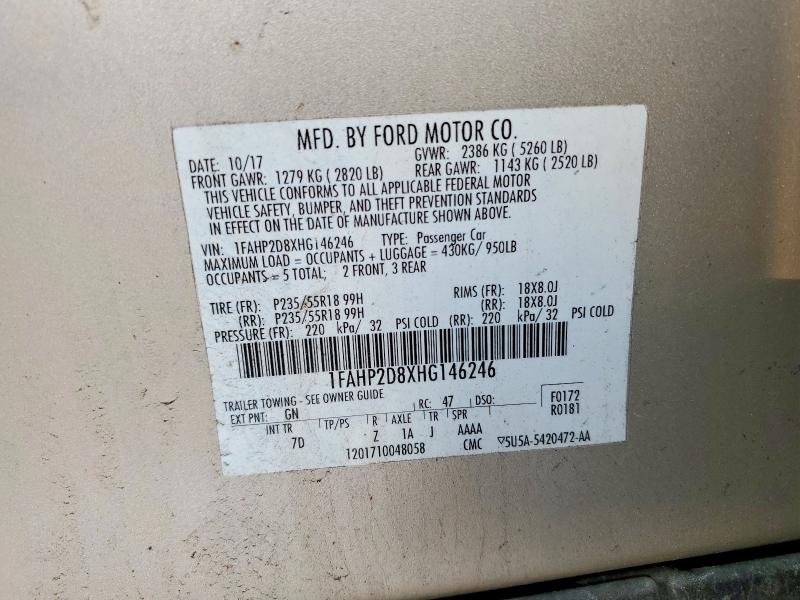 Продаж на аукціоні авто 2017 Ford Taurus, vin: 1FAHP2D8XHG146246, номер лоту: 62119216