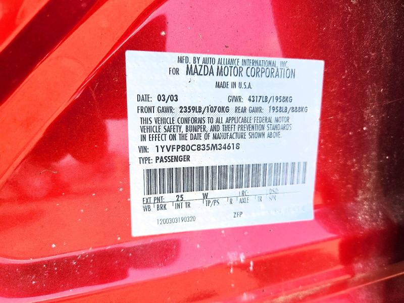 61899876 :رقم المزاد ، 1YVFP80C835M34618 vin ، 2003 Mazda 6 مزاد بيع