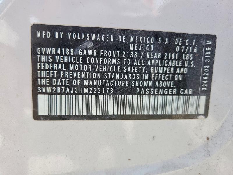 62039696 :رقم المزاد ، 3VW2B7AJ3HM223173 vin ، 2017 Volkswagen Jetta مزاد بيع