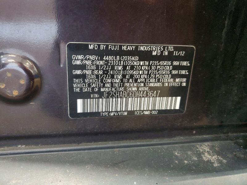 Продажа на аукционе авто 2013 Subaru Forester, vin: JF2SHABC6DH443647, номер лота: 60418846