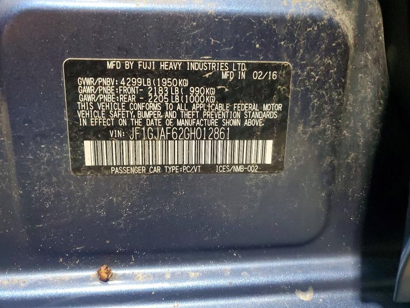 Aukcja sprzedaży 2016 Subaru Impreza, vin: JF1GJAF62GH012861, numer aukcji: 59642206