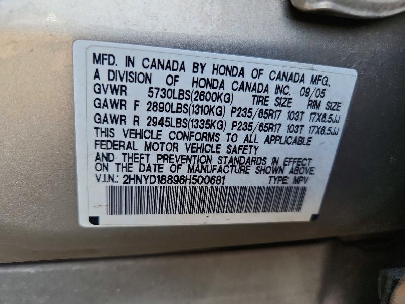 Продаж на аукціоні авто 2006 Acura Mdx, vin: 2HNYD18896H500681, номер лоту: 53289796