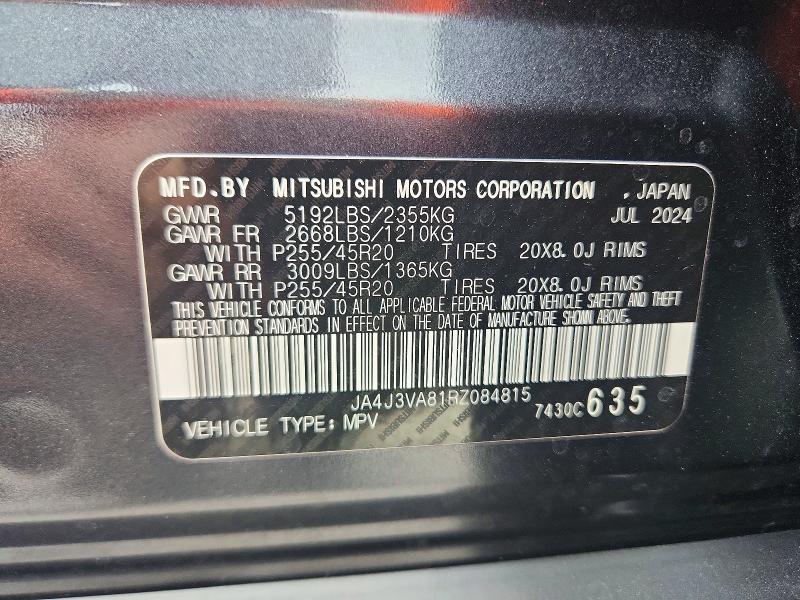 2024 Mitsubishi Outlander მანქანა იყიდება აუქციონზე, vin: JA4J3VA81RZ084815, აუქციონის ნომერი: 59791066