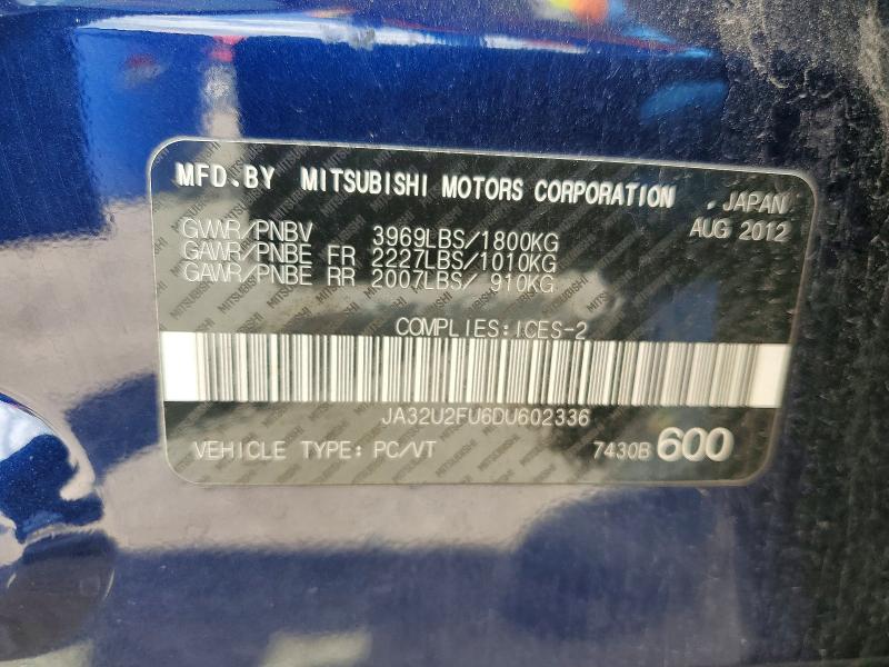 Aukcja sprzedaży 2013 Mitsubishi Lancer, vin: JA32U2FU6DU602336, numer aukcji: 60058386