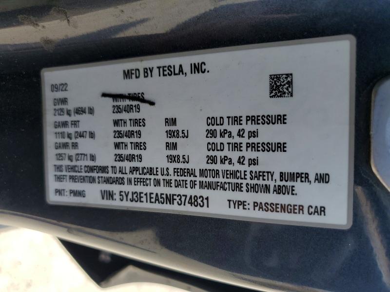 Продаж на аукціоні авто 2022 Tesla Model 3, vin: 5YJ3E1EA5NF374831, номер лоту: 61505236